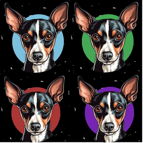 Rat Terrier Digital Clip Art, Multi Color, Dog Cartoon