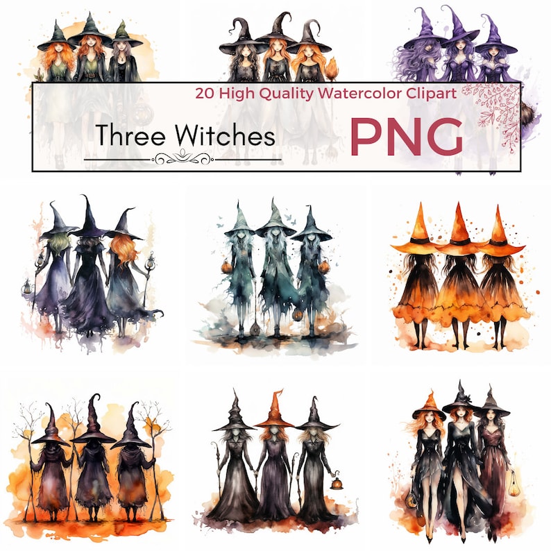 Three Witches Clipart High Quality PNG Halloween Decor - Etsy