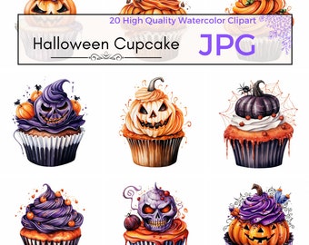 Watercolor Halloween Cupcake Clipart, halloween cute clipart spooky jpg dessert printables Scrapbooking Commercial Use, JPG Digital download