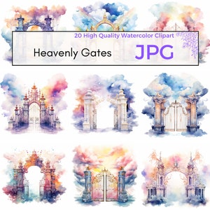Watercolor Heavenly Gates Clipart, High Quality JPG, Heaven Clipart, Fantasy Wall Art, Magical Clipart, Digital Download, Commercial Use