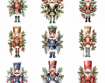 Watercolor Christmas Nutcracker Clipart PNG files, xmas clip art graphics wall art, printables, junk journal, winter card making