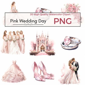 Imágenes prediseñadas del día de la boda rosa, novia y novio png de alta calidad imprimibles boda png diario Imágenes prediseñadas de acuarela, fabricación de tarjetas, descarga instantánea