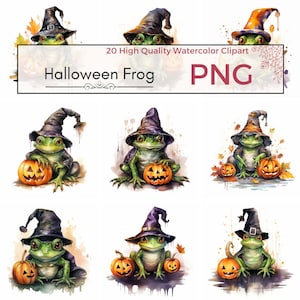 Halloween Frog Clipart, High Quality PNG, Spooky Frog, Holiday PNG, Prints, Nursery Decor, Watercolor clipart, Card making, Instant download