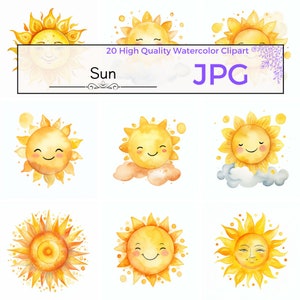 Acuarela Sol Clipart, lindo clipart vivero gráficos sol sublimación verano clipart Scrapbooking, Uso comercial, JPG Descarga digital