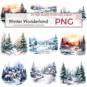 Winter Wonderland Clipart, High Quality PNG, Winter Landscape PNG, Winter Clipart, Christmas Graphics, Landscape Printables Digital Download