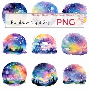 Clipart del cielo notturno arcobaleno, PNG di alta qualità, Clipart celeste, PNG arcobaleno, Clipart mistico, Asilo nido, Download istantaneo, Uso commerciale