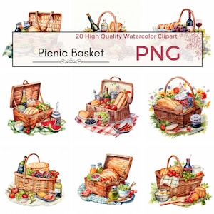 Picnic Clipart, High Quality PNG picnic illustration summer clipart spring food sublimation Watercolor clipart Card making, Instant download