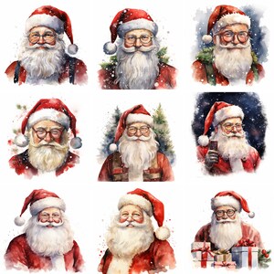 Watercolor Christmas Santa Clipart PNG files, winter holidays clip art, xmas, card making and printables, festive wall art, instant download