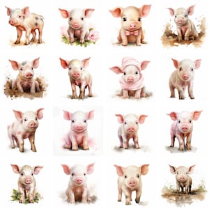 Watercolor Piglet Clipart, high quality png, card making digital paper craft, cute farm animal wall art Prints, Sublimation instant download