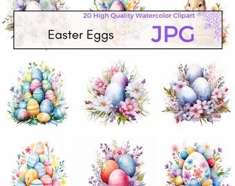 Watercolor Easter Eggs Clipart, High Quality JPG, Easter Sublimation, Spring Clipart, Easter JPG Printables Digital Download, Commercial Use