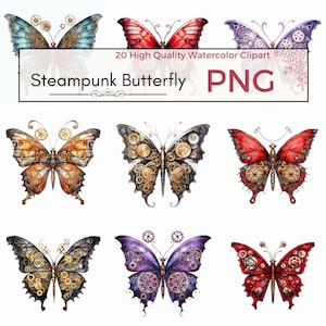 20 Watercolor Steampunk Butterflies Clipart Bundle | Watercolor Steampunk, Steampunk Animals | Butterflies PNG | Commercial Use