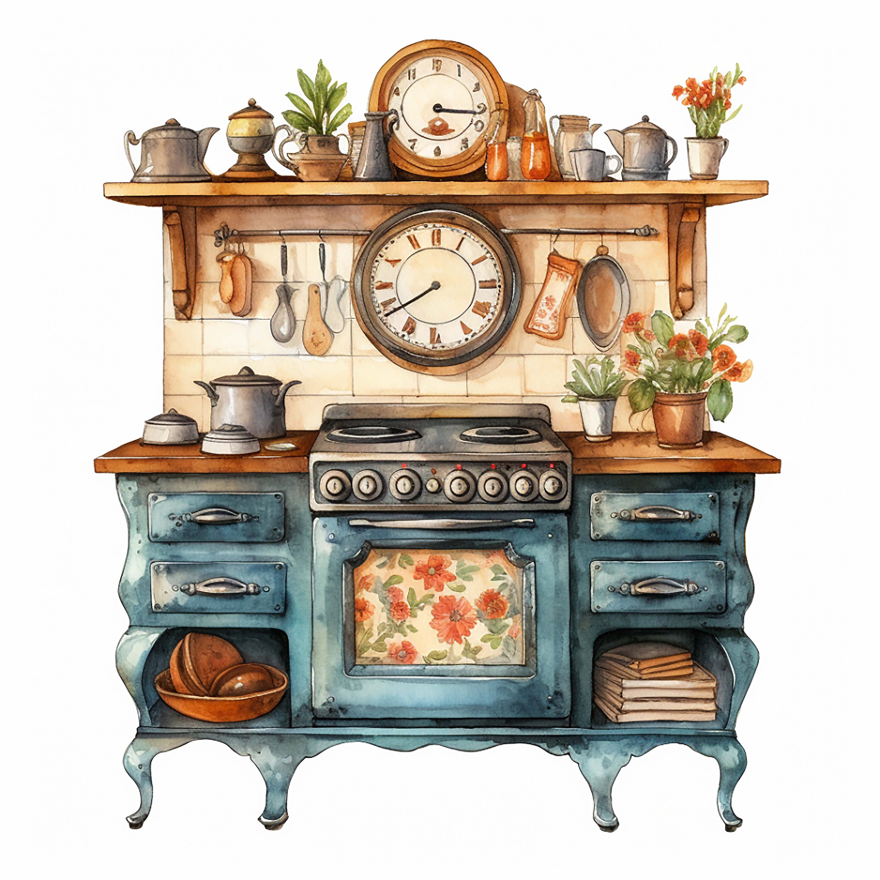 Watercolor Vintage Kitchen Clipart Vintage Printables Food - Etsy