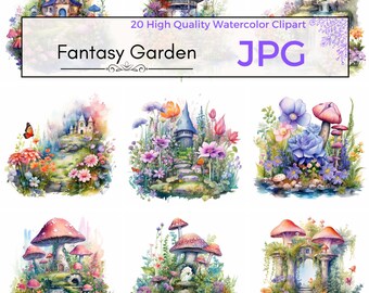 Watercolor Fantasy Garden Clipart, fantasy clipart, garden jpg, floral jpg, garden clipart, Scrapbooking, Commercial Use, digital download