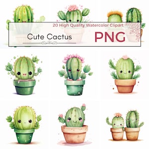 Cute Cactus Clipart, haute qualité png pépinière décor kawaii clipart mignon cactus png graphiques Aquarelle clipart Fabrication de cartes, Téléchargement instantané
