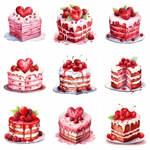 20 Watercolor Cake Clipart, bakery clipart, valentine clipart, printable graphics, wall art, Printables, scrapbooking, digital download