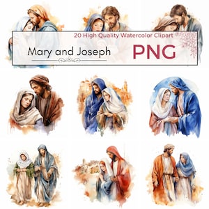 Clipart Vergine Maria e Giuseppe, clipart religiosa png di alta qualità png cattolica Arte di Gesù Clipart ad acquerello, creazione di cartoline, download istantaneo