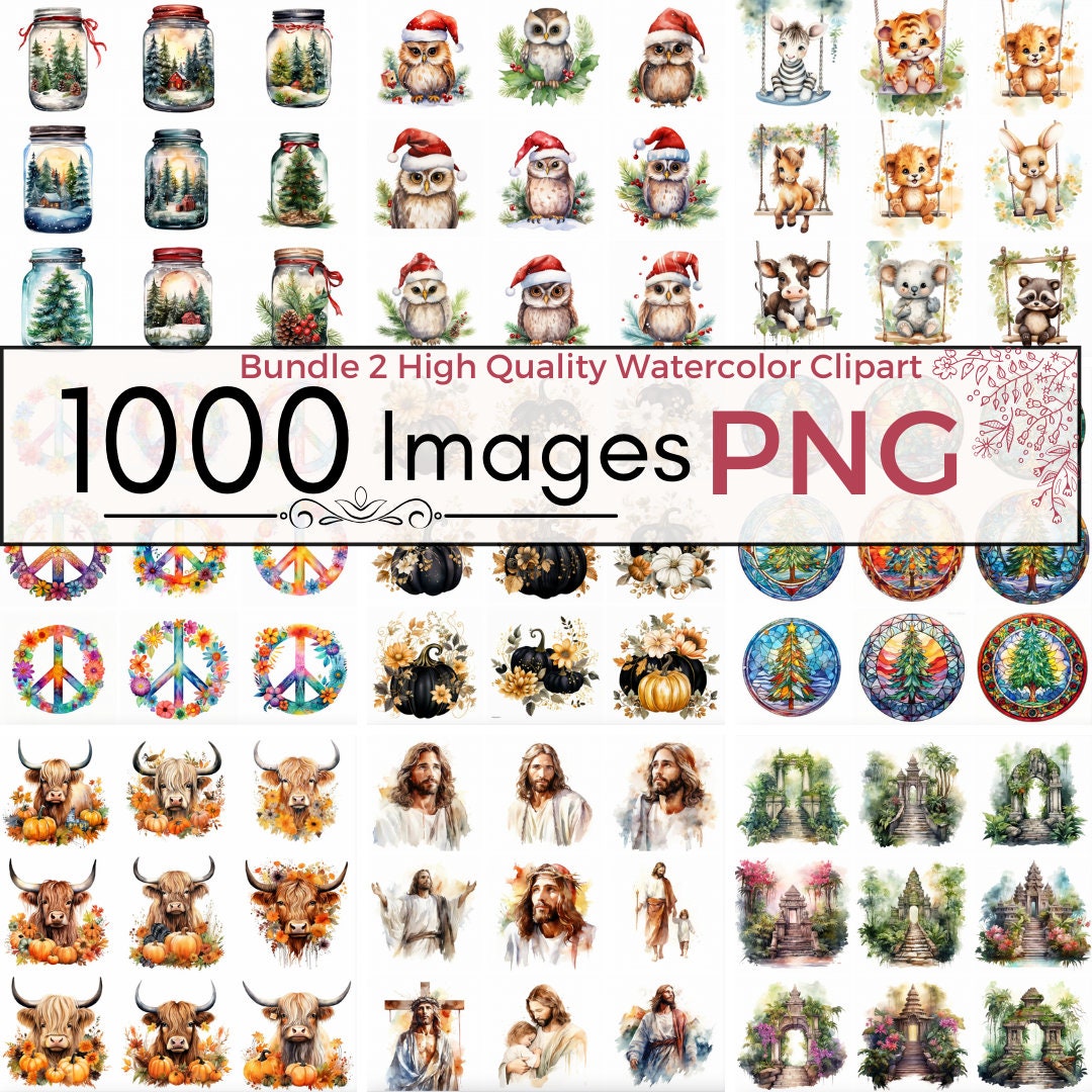 1000 Watercolor Clipart Bundle 2, high quality png, winter clipart, halloween, Christmas clipart, card making instant download, Scrapbooking