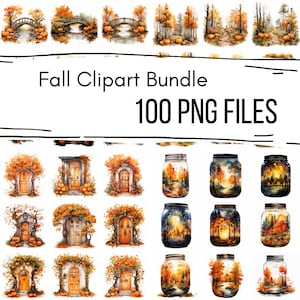 Watercolor Fall Clipart Bundle, autumn clipart, autumn prints, forest, library png, decor, Watercolor clipart, card making, instant download