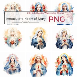 Inmaculado Corazón de María Clipart, png de alta calidad Virgen María png sublimación católica Acuarela clipart, Fabricación de tarjetas, Descarga instantánea