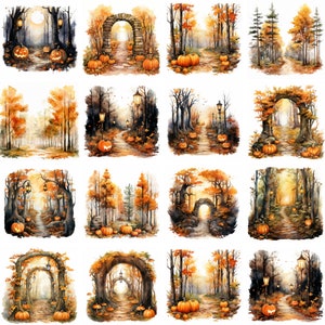 Clipart foresta autunnale ad acquerello, arte di Halloween, arte autunnale, illustrazioni autunnali, stampabili, Scrapbooking, uso commerciale, download digitale