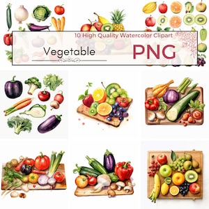 Watercolor Vegetable Clipart Set of 10 - Download, Digital Prints, Fruit Clipart, Card Making, High Quality PNG Images, Commercial Use