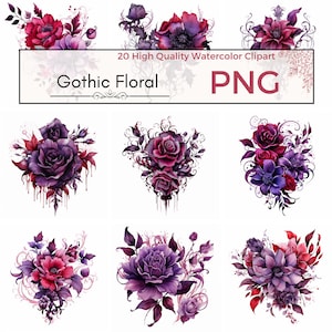 Gothic Floral Clipart, high quality png flower clipart fantasy png fantasy flowers clipart Watercolor clipart, Card making, Instant download