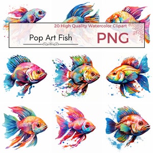 Pop Art Fish Clipart, fish png, colorful fish clipart, pop art png, fish printable, cute, Watercolor clipart, card making, instant download
