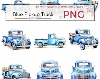 Blue Pickup Truck Clipart, High Quality PNG truck sublimation cottagecore farm life graphics Watercolor clipart Card making Instant download