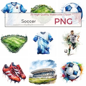 Soccer Clipart, high quality png, soccer ball and cleats football, kids sports printables Watercolor clipart, Card making, Instant download
