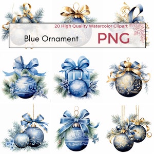 Blue Christmas Ornament Clipart, High Quality PNG, Mixed Media, Card Making, Scrapbooking, Xmas Christmas Clipart, Holiday Digital Download