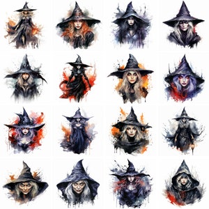 Watercolor Demonic Witch Clipart, spooky clipart, halloween png, witch png, gothic, wall art, Scrapbooking, Commercial Use, digital download