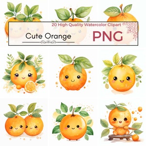 Niedliche Orange Clipart, hochwertige png Kinderzimmer Clipart Kawaii png Obst Kunst Grafik Essen Aquarell Clipart, Kartenherstellung, Instant download