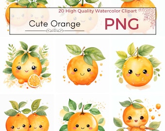 Cute Orange Clipart, high quality png nursery clipart kawaii png fruit art graphics food Watercolor clipart, Card making, Instant download