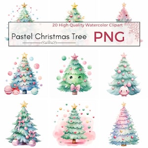 Pastel Christmas Tree Clipart, High Quality PNG cute christmas sublimation graphics pastel png xmas art Watercolor clipart, Instant download