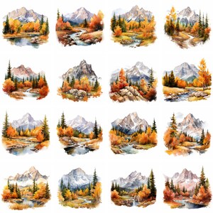 Watercolor Autumn Mountain Clipart, mountains clipart, autumn clipart, mountain landscape, watercolor forest, fall scenery, instant download