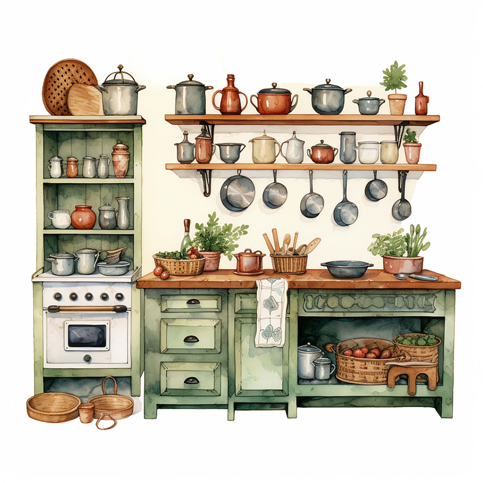 Watercolor Vintage Kitchen Clipart Vintage Printables Food - Etsy