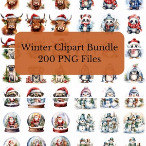 Watercolor Winter Clipart Bundle, high quality png, christmas clip art, holiday, xmas, train, snowman, Prints, Sublimation, instant download