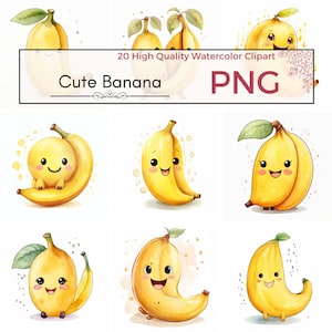 Süße Bananen Clipart, hochwertige PNG Kinderzimmer Clipart süße png Obst Grafiken Kawaii Kunst Aquarell Clipart, Kartenherstellung, Sofortiger download