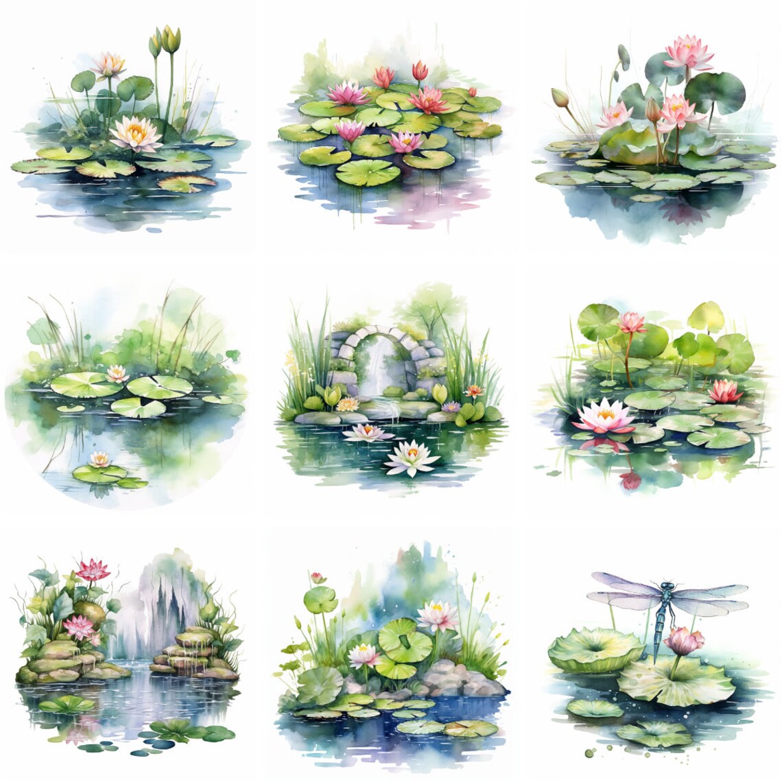 20 Watercolor Lily Pads Clipart PNG Springtime Cute Lily Pad - Etsy