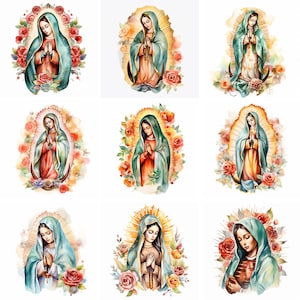 Arquivos PNG de aquarela Nossa Senhora de Guadalupe, clipart da Virgem Maria, Nuestra Señora de Guadalupe, gráficos de arte de parede para impressão católica