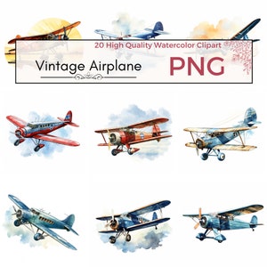 Vintage Airplane Clipart, nursery png, aircraft art diy, printables, plane, high quality png Watercolor clipart card making instant download