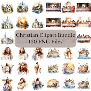 Aquarelle Christian Clipart Bundle, png de haute qualité, estampes religieuses, catholique imprimable, art mural, Impressions, Sublimation, téléchargement immédiat