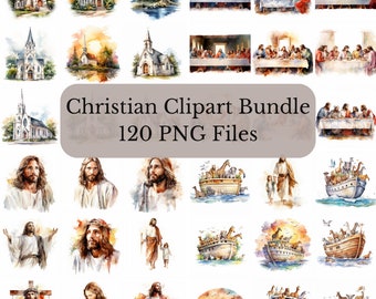 Watercolor Christian Clipart Bundle, high quality png, religious prints, catholic printable, wall art, Prints, Sublimation, instant download