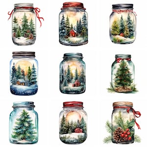 20 Christmas in a Jar Clip Art, high quality png, glass jar winter xmas clipart cute art Printables, journal, scrapbooking, digital download