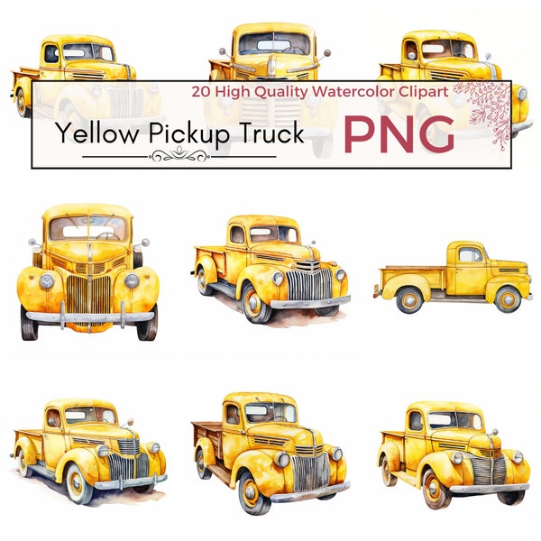 Yellow Pickup Truck Clipart, High Quality PNG vintage farm truck cottagecore cute graphics Watercolor clipart, Card making, Instant download