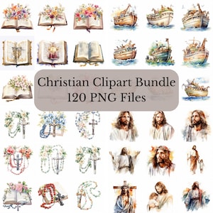 120 bundle di clipart cristiani dell'acquerello, stampabile religioso, Bibbia, fede, stampe cattoliche, stampabili cristiani, diario, download digitale