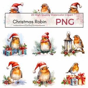 Clipart Noël rouge-gorge, PNG de haute qualité, des cliparts Noël, téléchargement numérique, tout usage commercial, des cliparts oiseau, des graphiques de vacances, fabrication de cartes