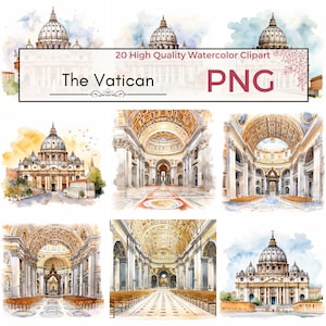 La Clipart del Vaticano, clipart cattolica png di alta qualità stampabili della chiesa arte png religiosa Clipart ad acquerello, creazione di cartoline, download istantaneo