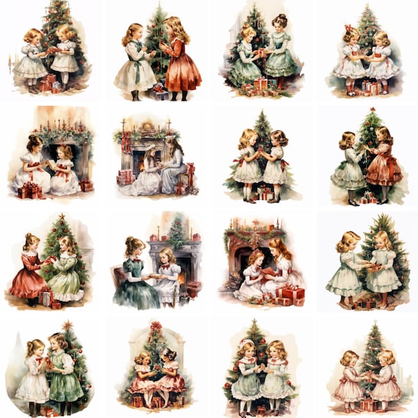 20 Victorian Christmas Watercolor Clipart, high quality png, xmas decoration, winter Printables, junk journal scrapbooking digital downloads