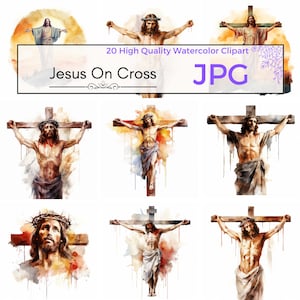 Watercolor Jesus On Cross Clipart, religious clipart catholic sublimation crucifix jpg Scrapbooking, Commercial Use, JPG Digital download